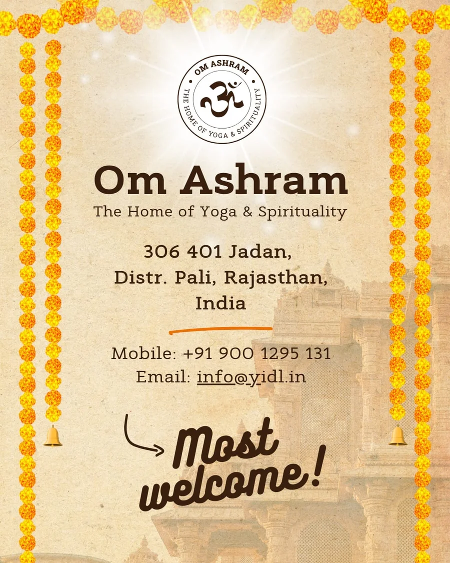  A welcoming graphic for OM Ashram Jadan, Pali, Rajasthan, India