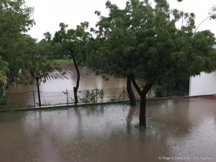 Workshop garden area nearly underwater in 2nd torrential rain of the season on 3rd August